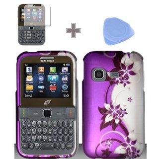 Rubberized Purple Silver Vines flower Snap on Design Case Hard Case Skin Cover Faceplate with Screen Protector and Case Opener for Samsung S390g   StraightTalk/Net 10/Tracfone: Cell Phones & Accessories