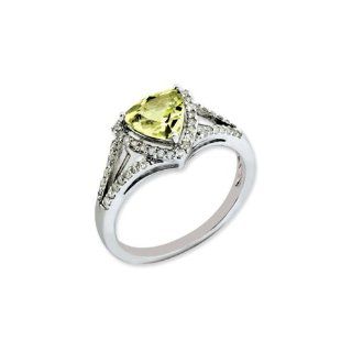 Trillion Lemon Quartz & Diamond Silver Split Shank Ring: Jewelry
