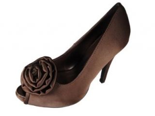 Andres Machado Women's Brown Satin Rosette Peep Toe Pumps AM242: Pumps Shoes: Shoes