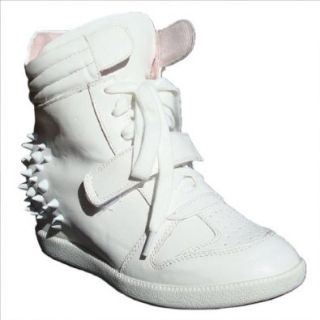 Women's Qupid White Velcro High Top Back Studded Spike Wedge Sneaker Size 10 (Patrol21) Shoes