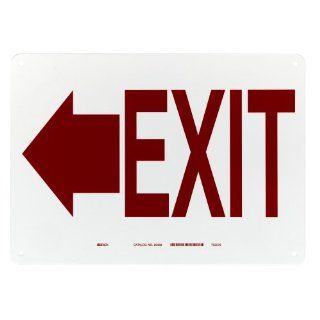 Brady 22458 10" Height, 14" Width, B 401 Plastic, Red On White Color Exit And Directional Sign, Legend "(Left Arrow Picto) Exit" Industrial Warning Signs