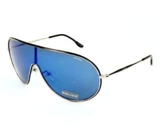 Police Sunglasses S 8639 K07B Metal Silver   Black Grey Blue mirror Shoes