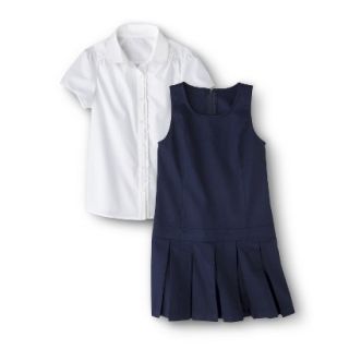 Cherokee Girls School Uniform Short Sleeve Blouse and Jumper Set   Navy 6X