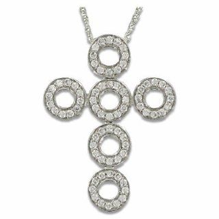 Sterling Silver Cross Necklace with Crystal Cubic Zirconia Stones w/ Multiple Circles on 18" Chain Pendant Necklaces Jewelry
