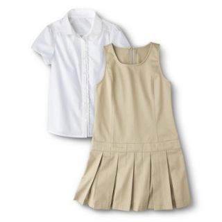 Cherokee Girls School Uniform Short Sleeve Blouse and Jumper Set   Khaki 16