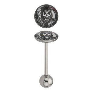 316L Surgical Steel Offically Licensed Sons of Anarchy Flat Head Grim Reaper Gunsickle Logo Barbell Tongue Ring: Body Piercing Rings: Jewelry