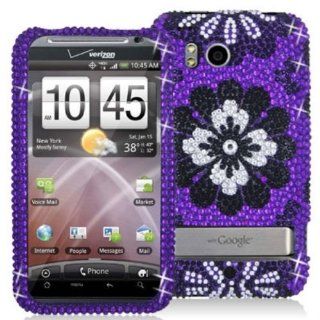 DECORO FDHTCINCHDIM404 Premium Full Diamond Protector Case for HTC Incredible HD/Thunderbolt   1 Pack   Retail Packaging   Black and White Flower: Cell Phones & Accessories