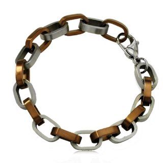 Stainless Steel and Chocolate Loop Link Bracelet Jewelry