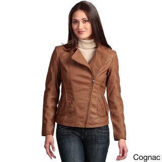 Collezione Italia Collezione Italia Womens Faux Leather Asymmetrical Zip Jacket Brown Size M (8 : 10)