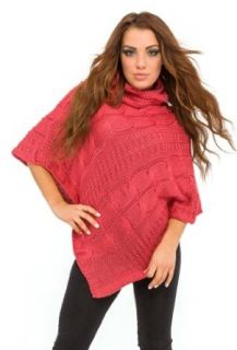 Glamour Empire Womens Knit Braided Turtle Polo Neck Poncho Cape Jumper Shawl 408 (US 6/8/10, Rust) at  Womens Clothing store