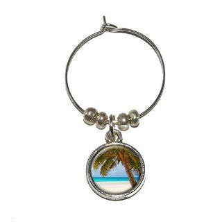 Tropical Palm Tree Ocean Beach Wine Glass Charm Drink Stem Marker Ring: Wine Glass Tags: Kitchen & Dining