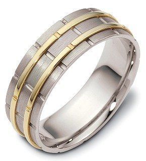 Custom 7mm Platinum and 18 Karat Gold Comfort Fit Wedding Band Ring: Dora Rings: Jewelry
