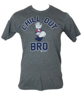 Popeye the Sailor Man Mens T Shirt   "Chill Out Bro" Arms Crossed Image (Large) Heather Gray: Clothing