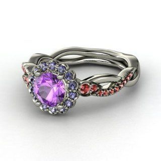 Lucinda Ring Round Amethyst Platinum Ring with Iolite & Red Garnet: Jewelry Products: Jewelry
