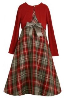Red Gray Metallic Plaid Bow Front Dress / Jacket Set RD4TW, Bonnie Jean Tween Girls Special Occasion Flower Girl Party Dress: Clothing
