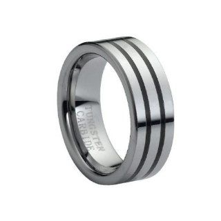 Tungsten Carbide High Polish with Thin Line Double Black Carbon Fiber Inlay 8mm Wedding Band Ring, 5 Size: Jewelry
