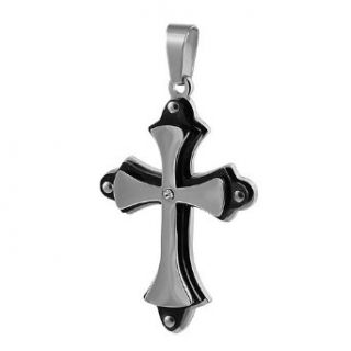 Black Plated Stainless Steel Cross Pendant Christian & Catholic Religious Jewelry: Clothing