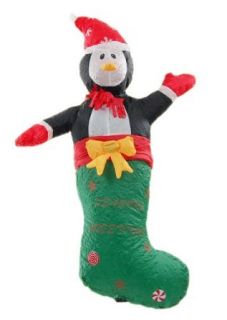 Erwin Christmas Decoration Inflatable Animated Light Up Penguin Stocking: Clothing