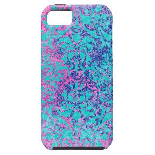Pink Teal and Turquoise Grunge Vintage Damask iPhone 5 Cover