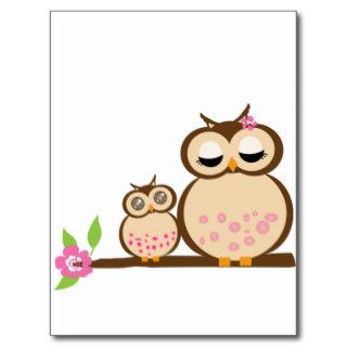 Cute mom and baby owl post cards