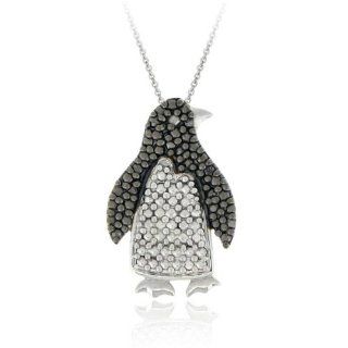 Sterling Silver Black Diamond Accent Penguin Necklace, 18: Jewelry
