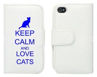 White Apple iPhone 5 5S 5LP427 Leather Wallet Case Cover Blue Keep Calm and Love Cats Cell Phones & Accessories