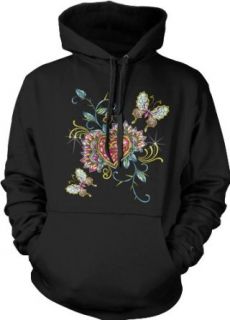 Hearts And Butterflies Mens Sweatshirt, Old School Tattoo Style Design Pullover Hoodie: Clothing