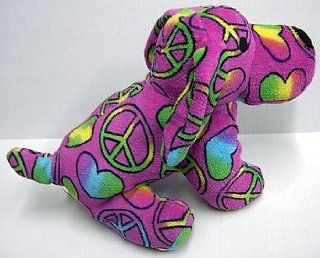 Cozy Plush Puppy, Pink, with Peace signs: Toys & Games