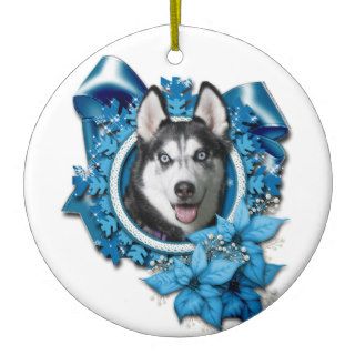 Christmas   Blue Snowflakes   Siberian Husky Christmas Tree Ornaments