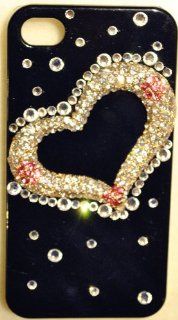 Lovers Heart Bling Crystal Black Case for iPhone 4S & 4 Verizon AT&T Sprint High Quality Crystals Cover by iPhashon Cell Phones & Accessories
