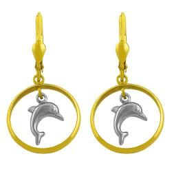 Fremada 14k Two tone Gold Dolphin/ Ring Leverback Dangle Earrings Fremada Gold Earrings