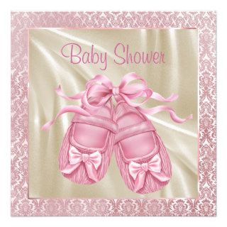 Satin Booties Pink Damask Baby Shower Custom Invitation