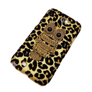 Ancient 3D Owl Pendant Gold Leopard Shiny Skin Case Cover for Samsung Galaxy Note 2 N7100 Cell Phones & Accessories