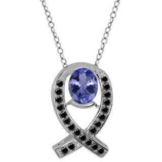 1.60 Ct Oval Blue Tanzanite Black Diamond 14K White Gold Pendant: Jewelry