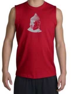 BUDDHA Buddhist Yoga Meditation Adult Muscle Shirt Shooter   Red: Clothing