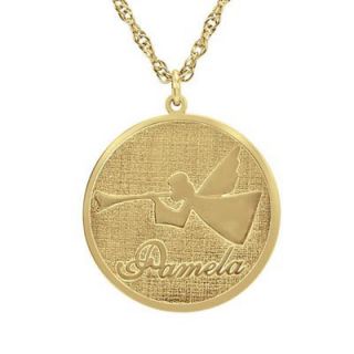 Round Angel Name Pendant in Sterling Silver with 14K Gold Plate (8