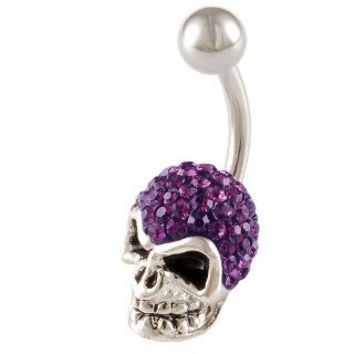 skull belly button rings awesome unique 14g 3/8" a piece   choose a color   surgical steel swarovski sexy cool navel piercing jewelry BEAJ (Skull   Fuchsia (Dark Pink)): Body Piercing Rings: Jewelry