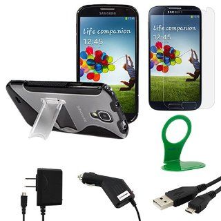 BIRUGEAR 6 Items Essential Accessories Bundle Kit for Samsung Galaxy S4 S IV i9500 Black/ Clear TPU Kick Stand Case, Screen Protector, Charger, Cable, Wall Charger Holder (AT&T, T Mobile, Sprint, Verizon) Cell Phones & Accessories