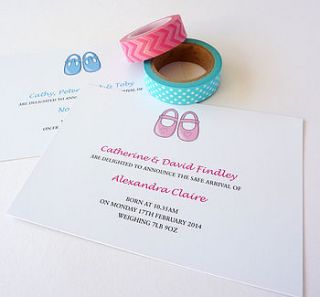 baby shoes birth announcement card by little cherub design