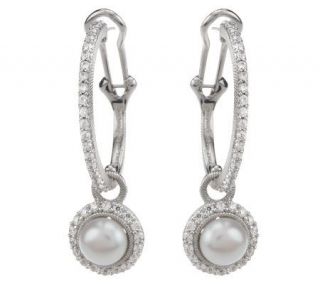 Judith Ripka Sterling 1 1/2 Earrings with Cultured Pearl Removable Charm —