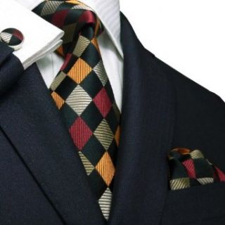 Landisun 458 Multi Color Plaids & Checks Mens Silk Tie Set: Tie+Hanky+Cufflinks at  Mens Clothing store