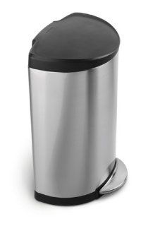 simplehuman Semi Round Step Trash Can, Brushed Stainless Steel, 40 Liters / 10.5 Gallons   Kitchen Trash Can