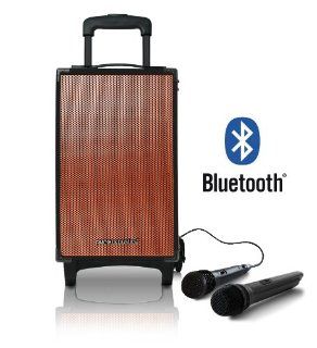 Pure Acoustics MCP 100 Extreme Portable Bluetooth Party Karaoke Machine Sound System with Telescoping Handle & Wheels   Includes Wireless Mic   Orange Grille: Electronics