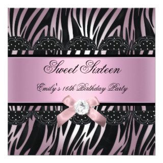 Sweet Sixteen 16 Zebra Pink Black Diamond 2 Personalized Announcement