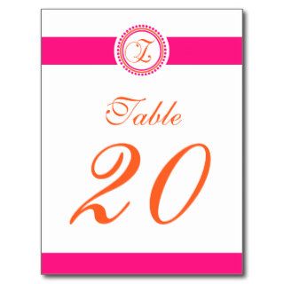 Z Dot Circle Monogram Table Number (Pink/Orange) Post Card