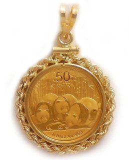 14k Gold Rope Bezel 1/10 Oz Panda Gold Coin Pendant: Jewelry