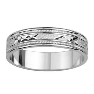 Precious Stars 14k White Gold Mens Triangled Grooved Easy Fit Wedding