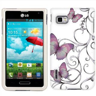 T Mobile LG Optimus F3 Purple Butterfly on White Phone Case Cover Cell Phones & Accessories