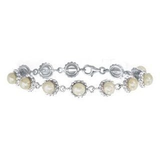 Sterling Silver, Freshwater Pearl Fashion Bracelet 71/2 inches x 3/8 inch, Pearl Size 7 7.5 mm: Jewelry