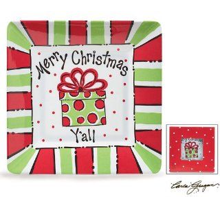 Merry Christmas Y'all Melamine 8" Square Plates   Set of 4: Kitchen & Dining